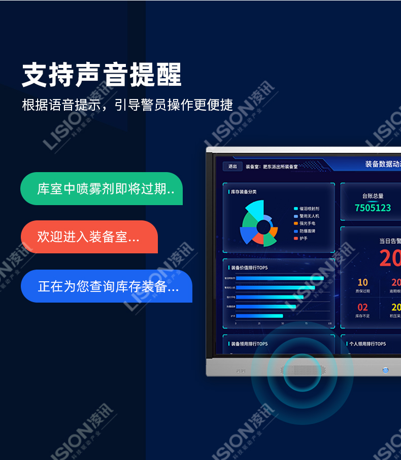 凌訊智能裝備數(shù)據(jù)監(jiān)測(cè)大屏支持AI語(yǔ)音提醒裝備監(jiān)測(cè)大屏,消防裝備數(shù)據(jù)監(jiān)測(cè)大屏,公安裝備數(shù)據(jù)顯示終端